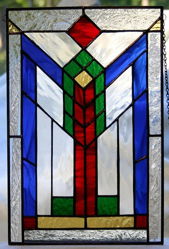 Southwest Geometric Stained Glass Panel