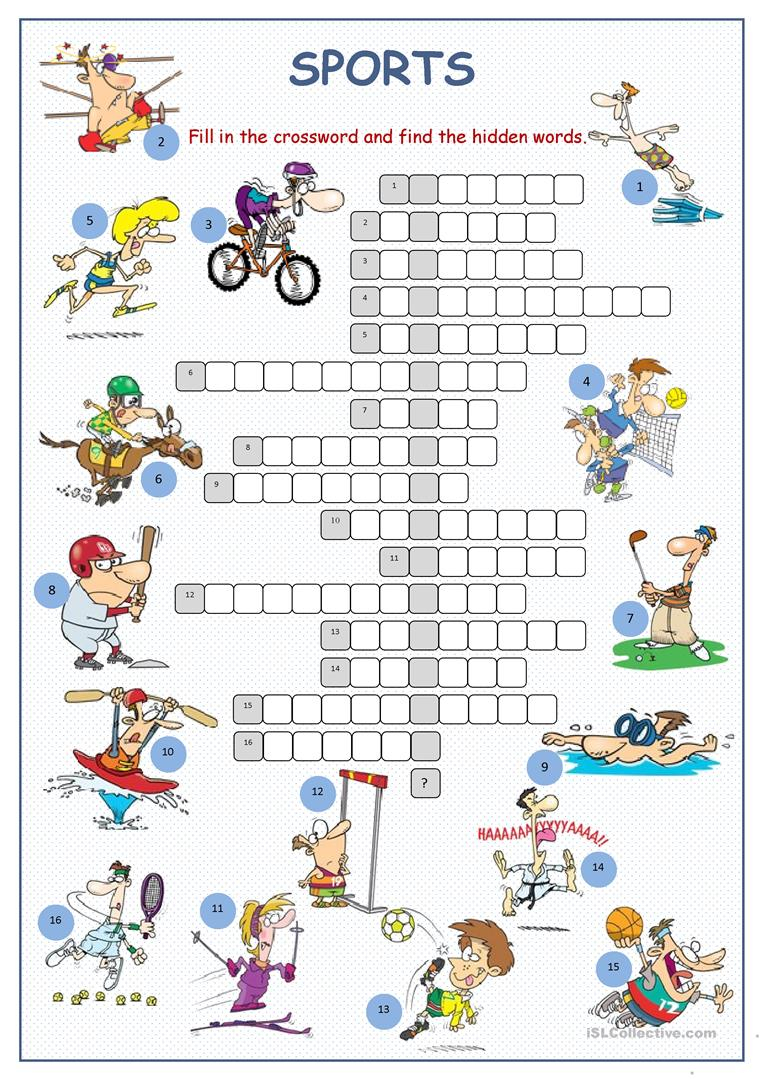 Sports Crossword Puzzle English ESL Worksheets For 