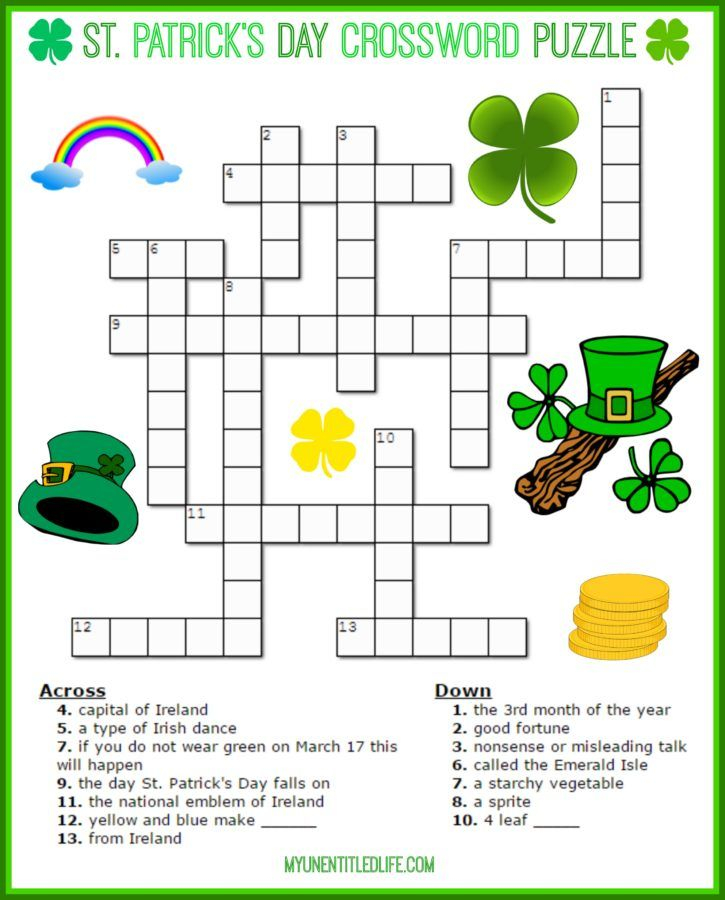 St Patrick s Day Crossword Puzzle Printable For Free St 