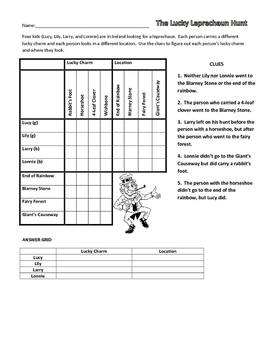St Patrick s Day Fun Six Logic Puzzles For Middle School 