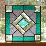 Stained Glass Panel Square Geometric Quilt Type Pattern In