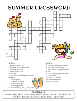 Summer Crossword Puzzle By Celebration Station TpT