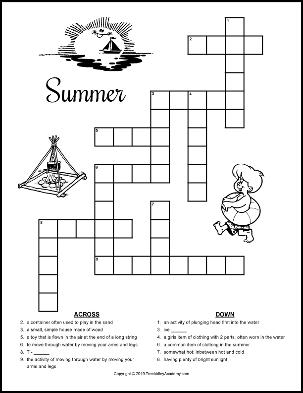 Summer Crossword Puzzles For Kids Tree Valley Academy