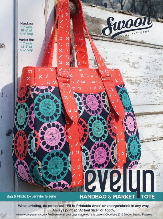 Swoon Patterns Evelyn Tote Handbag PDF Tote Bag Purse