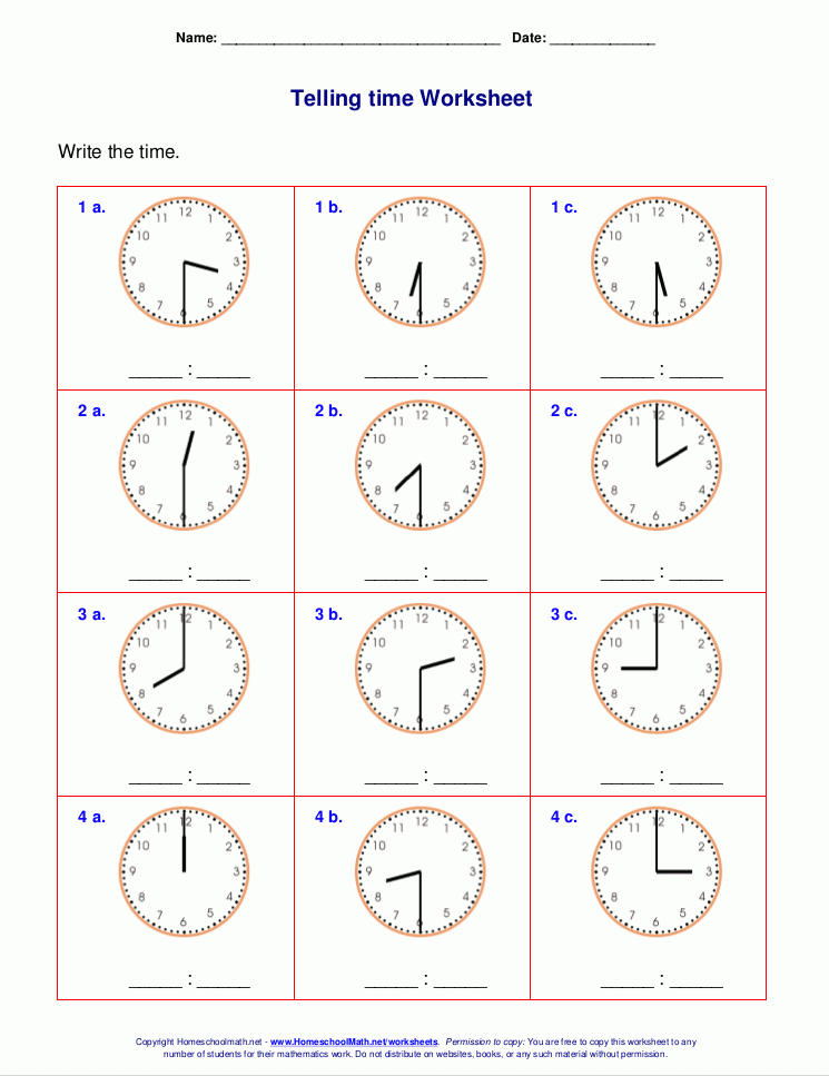 Telling Time Worksheets For 1st Grade