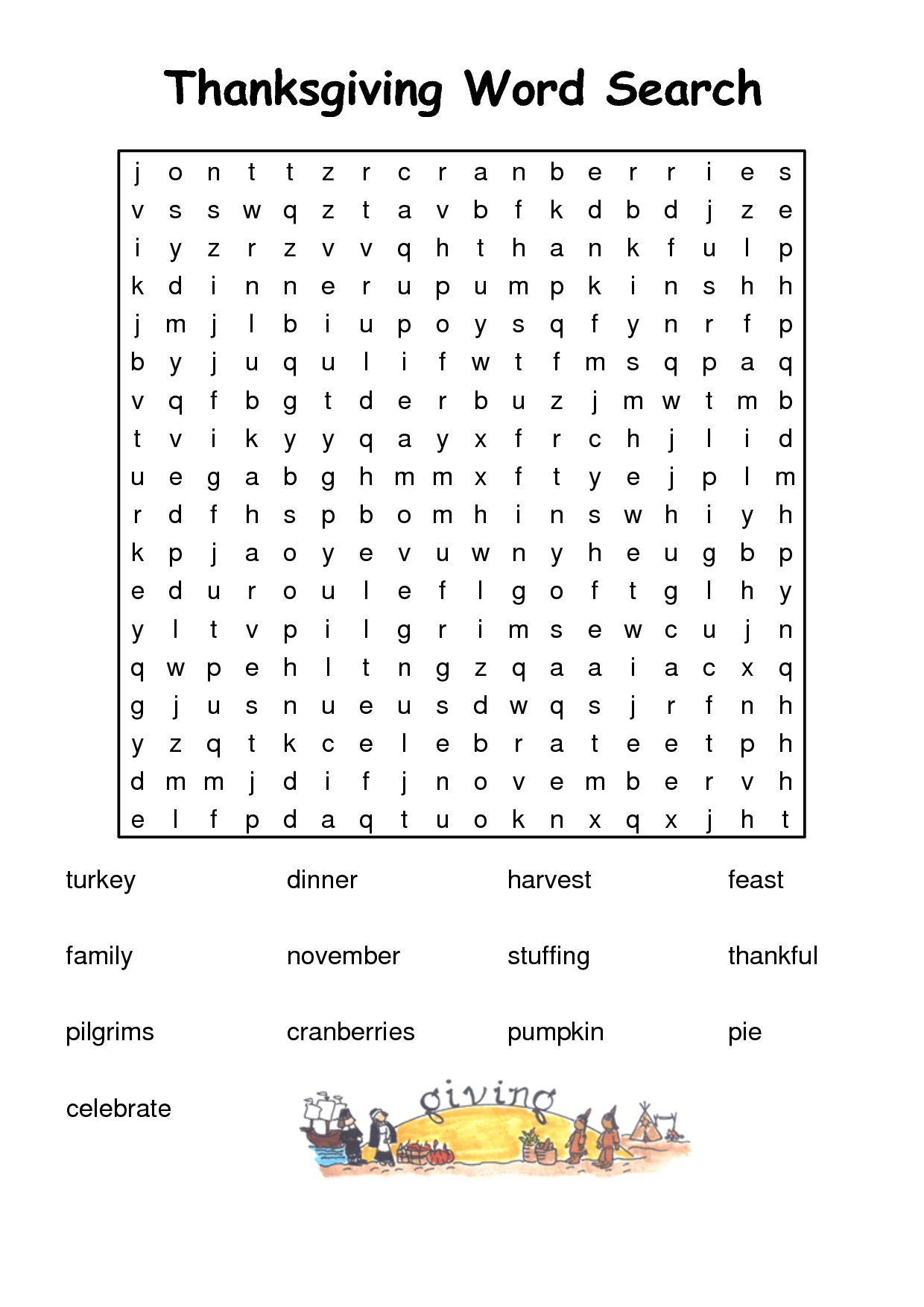 Thanksgiving Word Search Hard Printable Word Search 