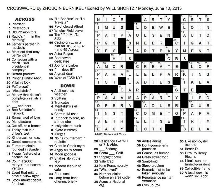 The New York Times Crossword In Gothic 06 10 13 PA PA