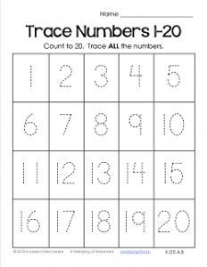 Trace Numbers 1 20 Kindergarten Numbers Worksheets