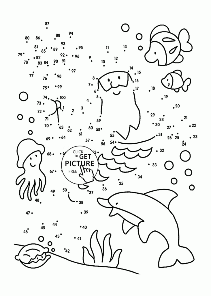 Undersea Dot To Dot Coloring Pages For Kids Connect The