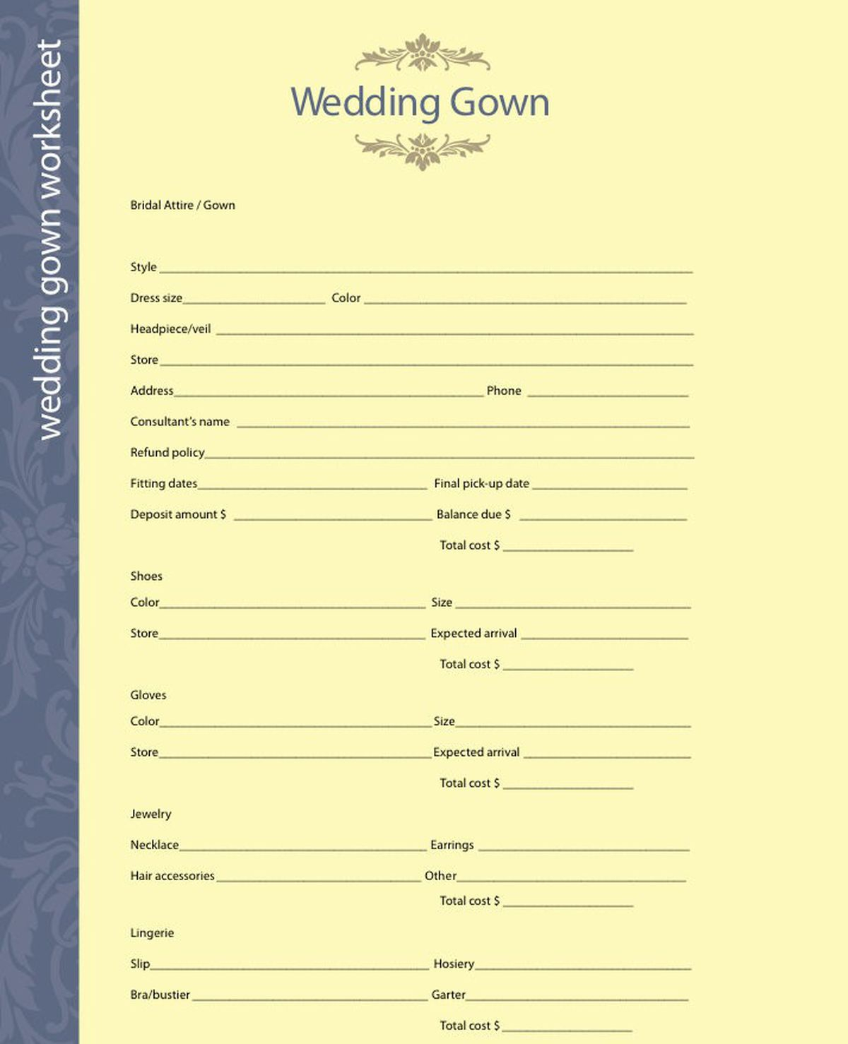 Use These Fill in the blank Wedding Planning Worksheets To 