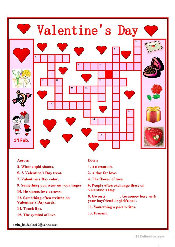 Valentine Day Crossword English ESL Worksheets For 