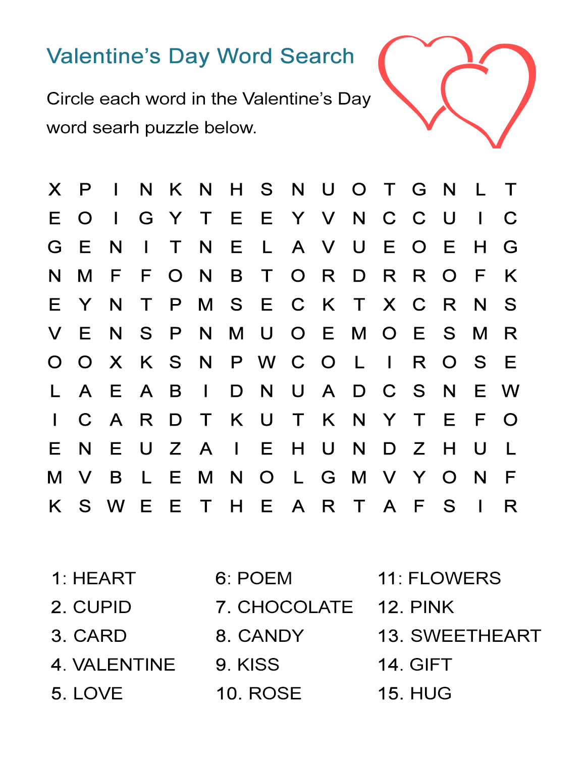 Valentine s Day Word Search Puzzle Free Worksheet For 