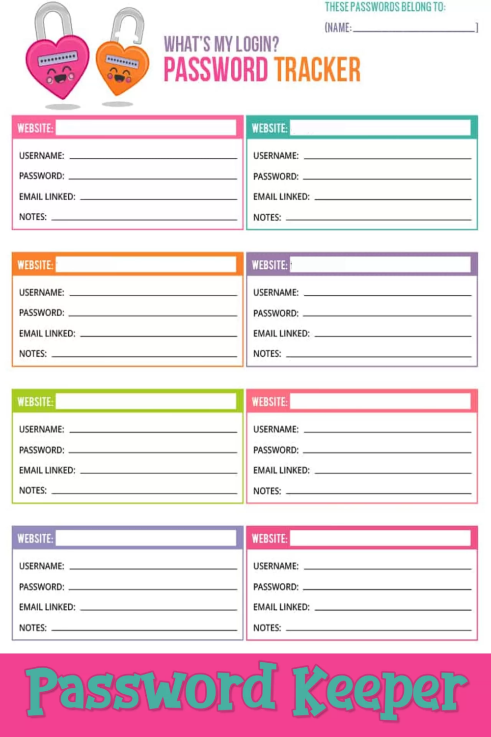 Website Password Logs Free Printable PDF Password 