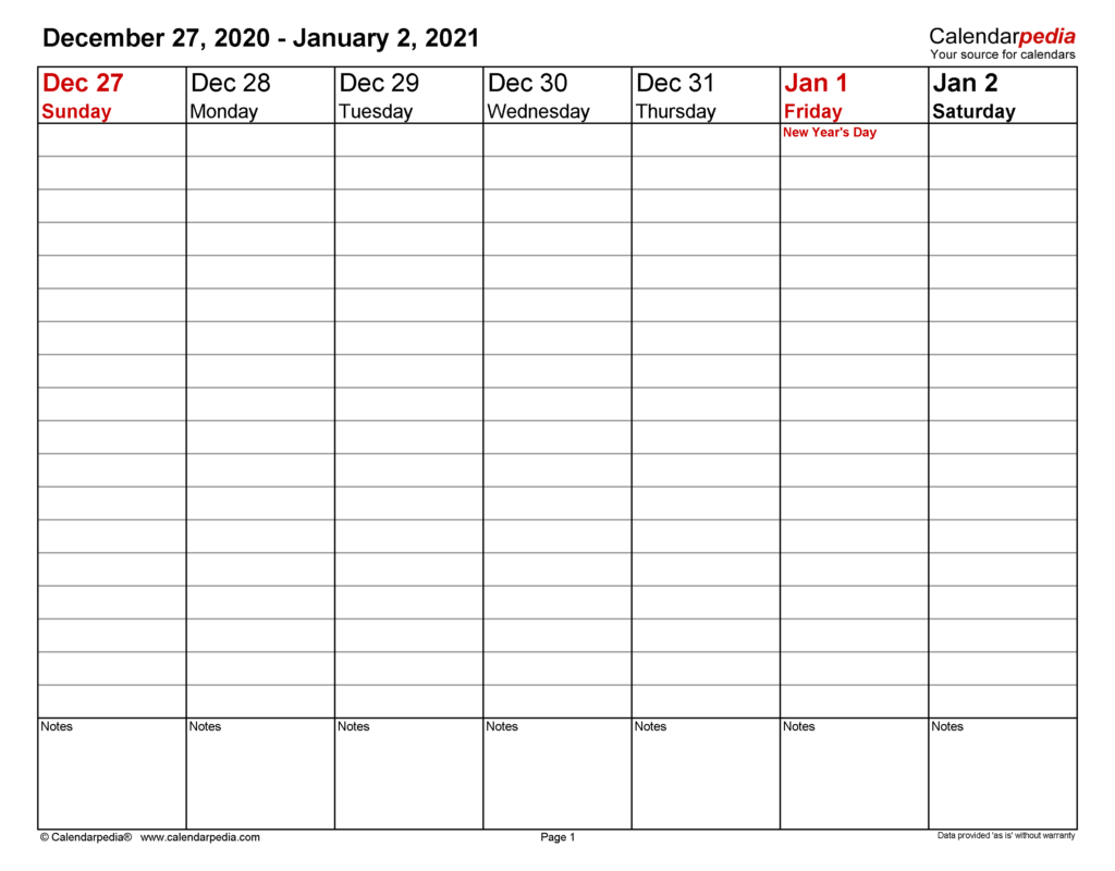 Weekly Calendars 2021 For Excel 12 Free Printable Templates