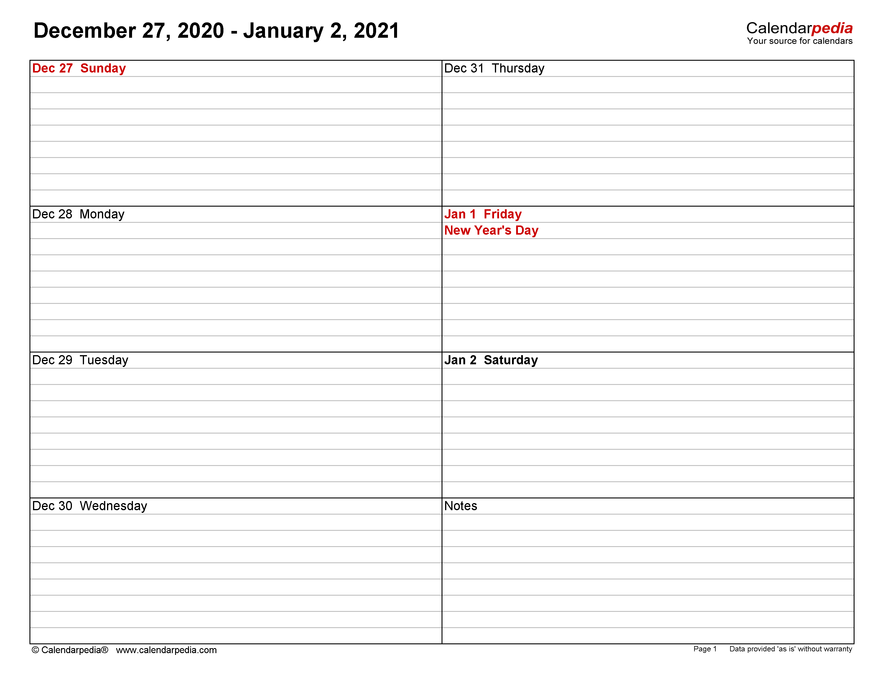 Weekly Calendars 2021 For PDF 12 Free Printable Templates