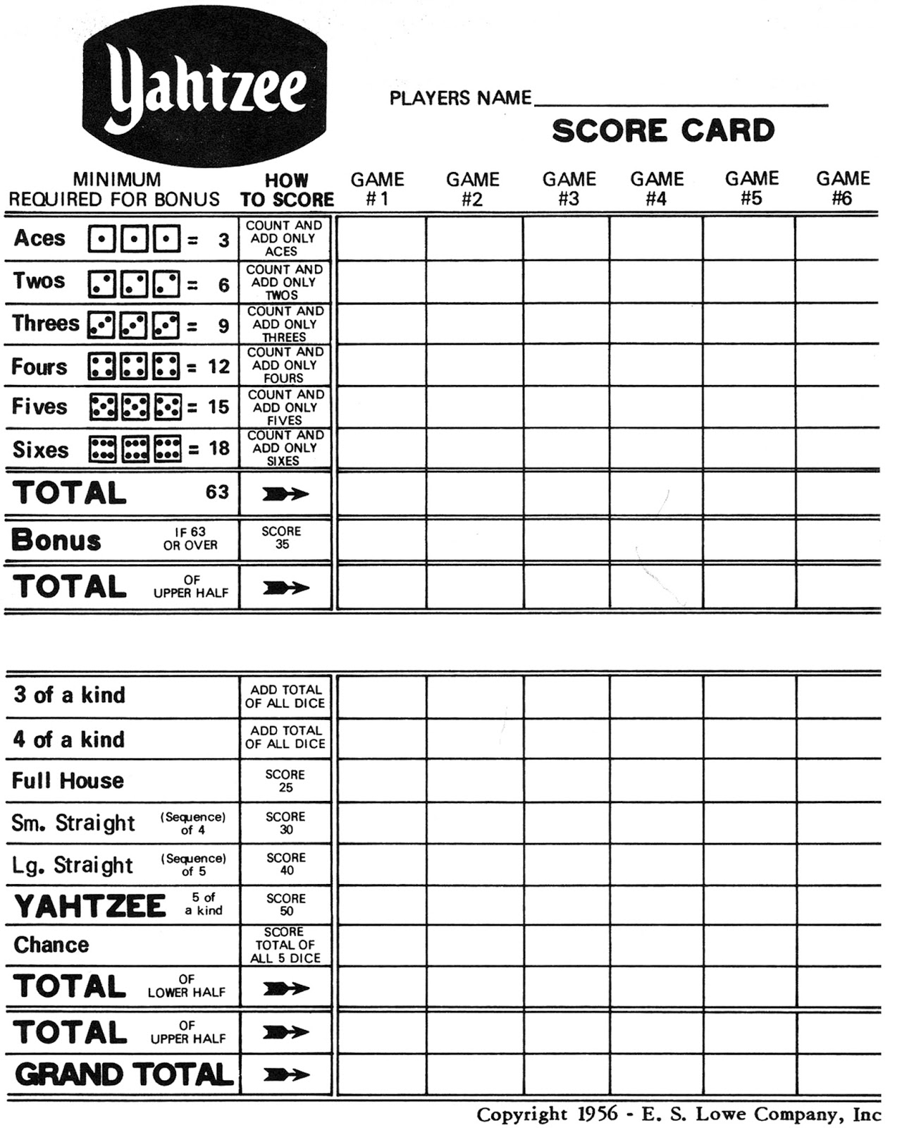 Yahtzee Card Freebie Printables 