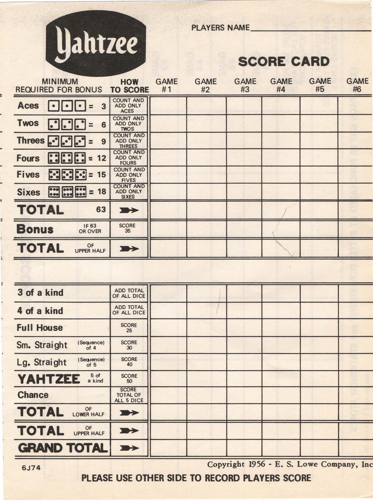 Yahtzee Score Card Scan Oh Yeah Craftette