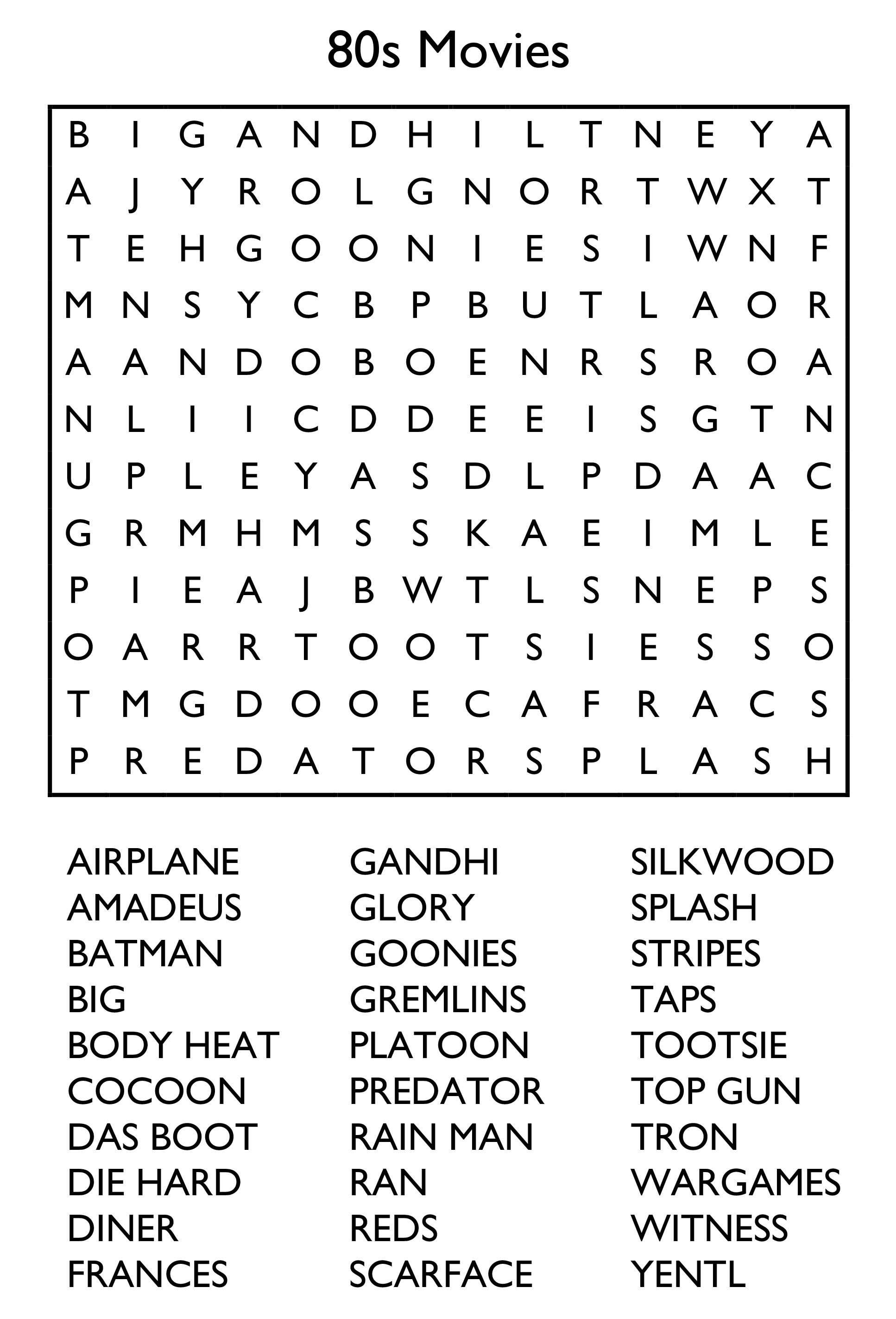 free printable word searches movies