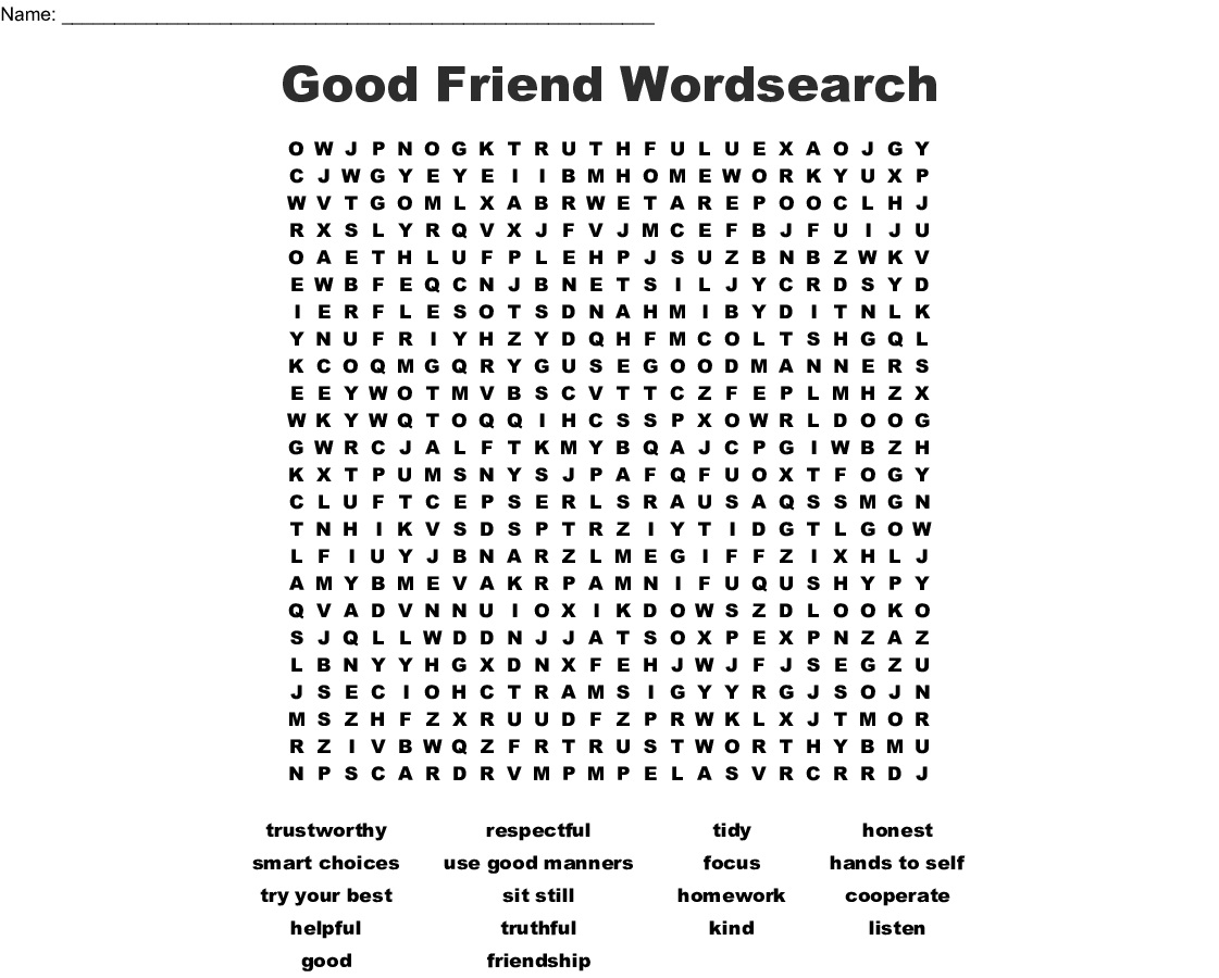 printable word search about friendship