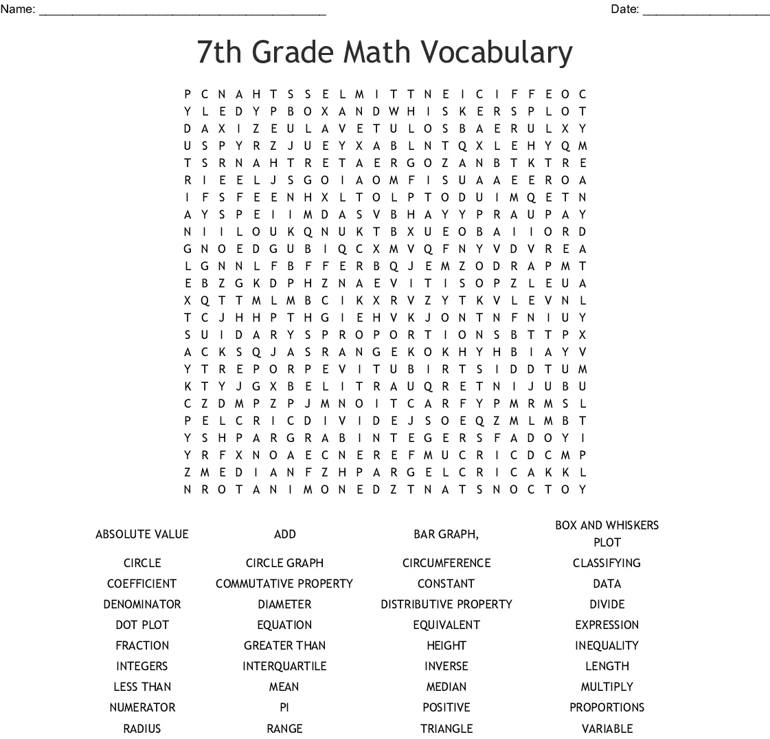 printable word search 7th grade