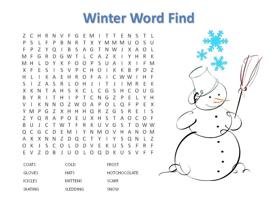 winter word search free printable pdf