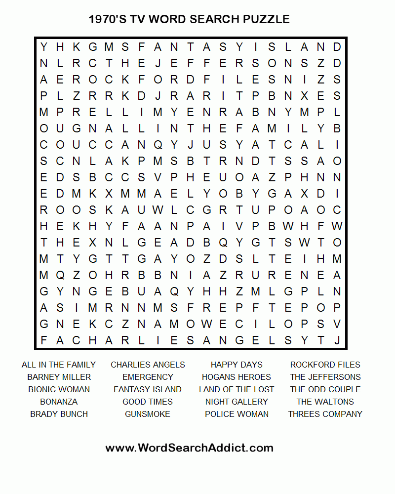 1970 s TV Printable Word Search Puzzle Word Search 