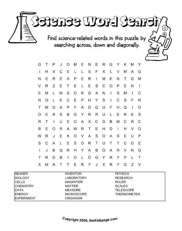 21 Knowledgeable Science Word Search KittyBabyLove