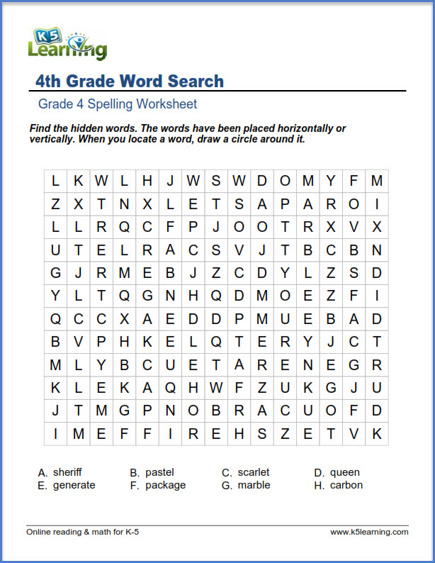26 Fun Yet Educative 4th Grade Word Searches 