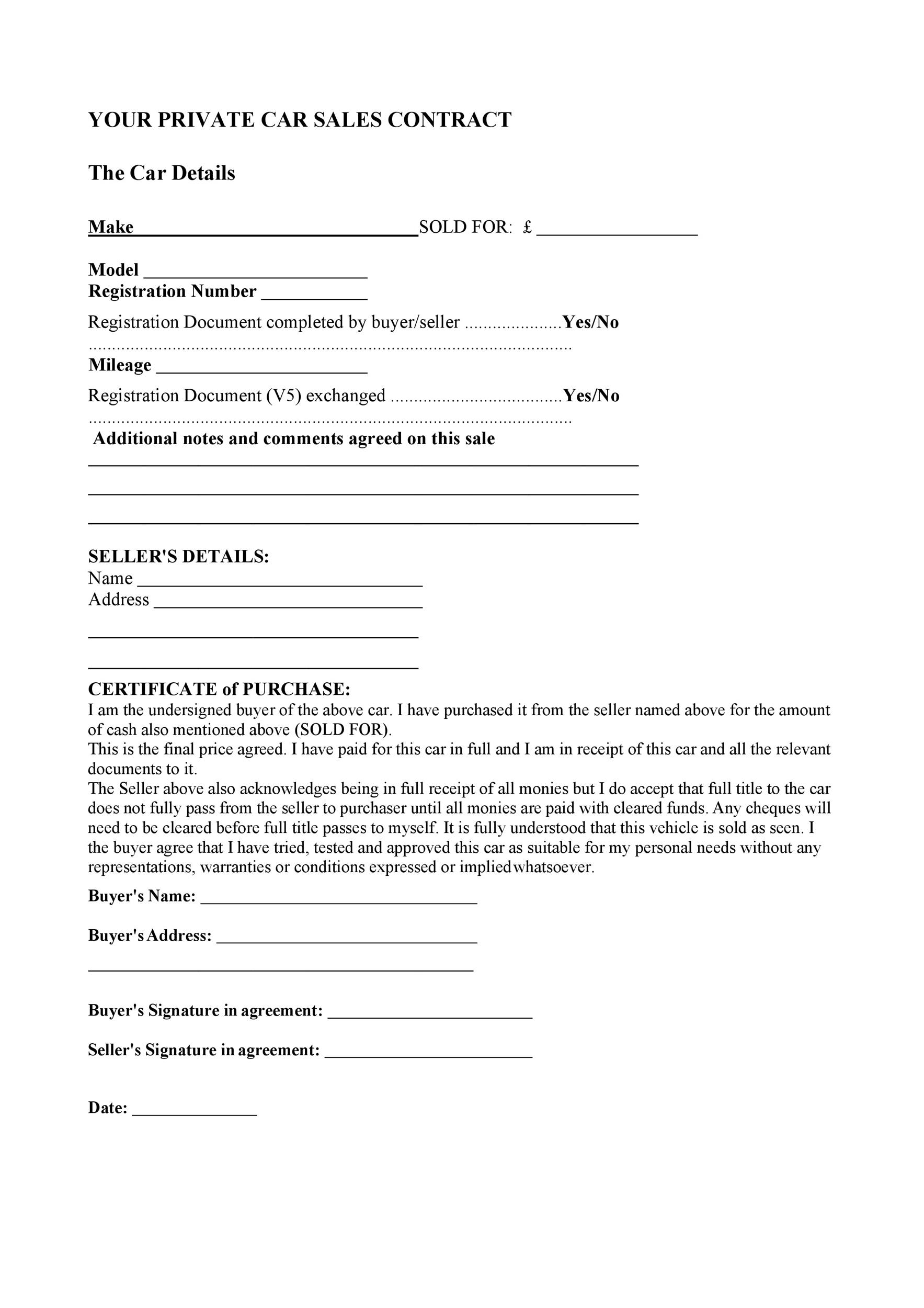 42 Printable Vehicle Purchase Agreement Templates 