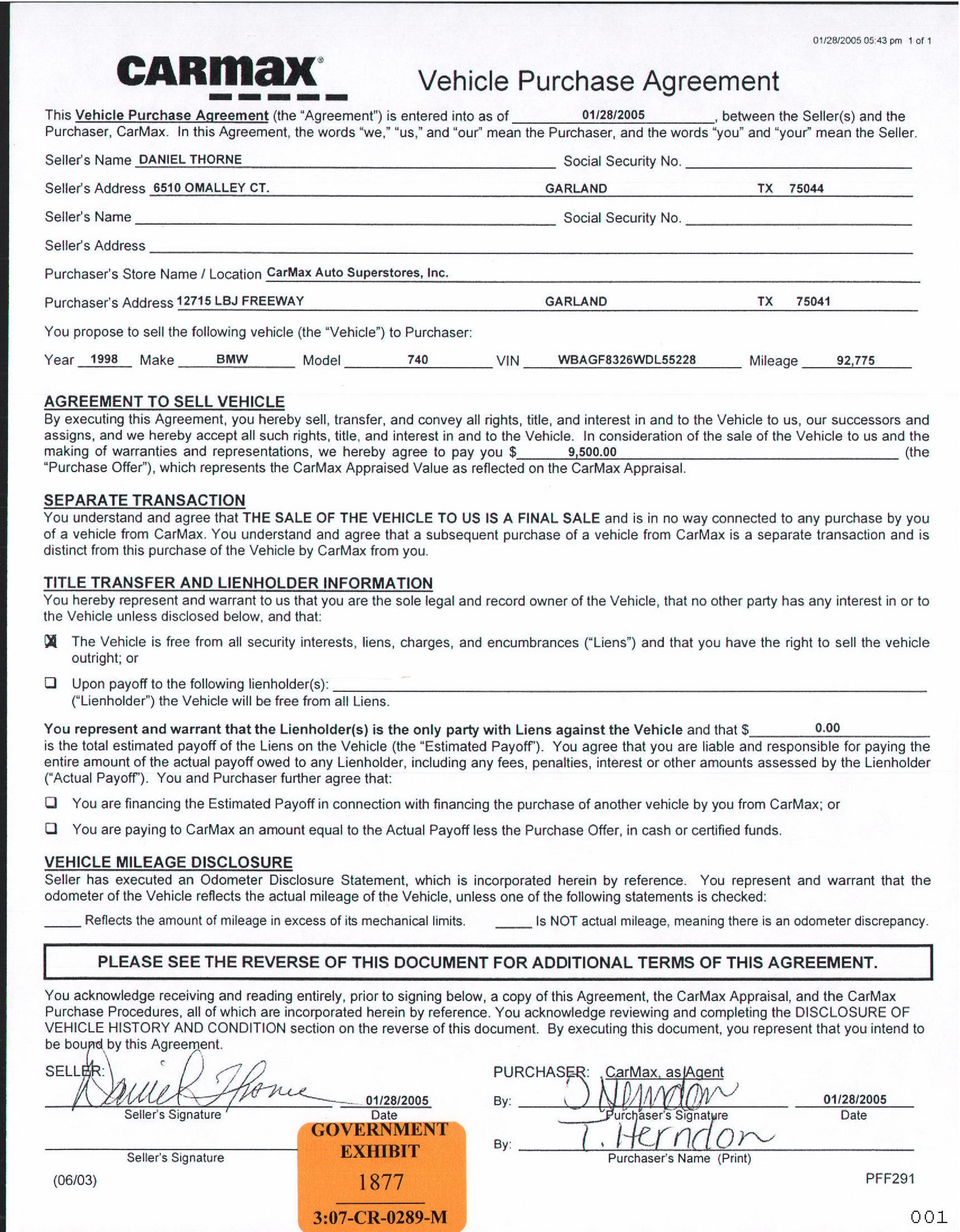 42 Printable Vehicle Purchase Agreement Templates 