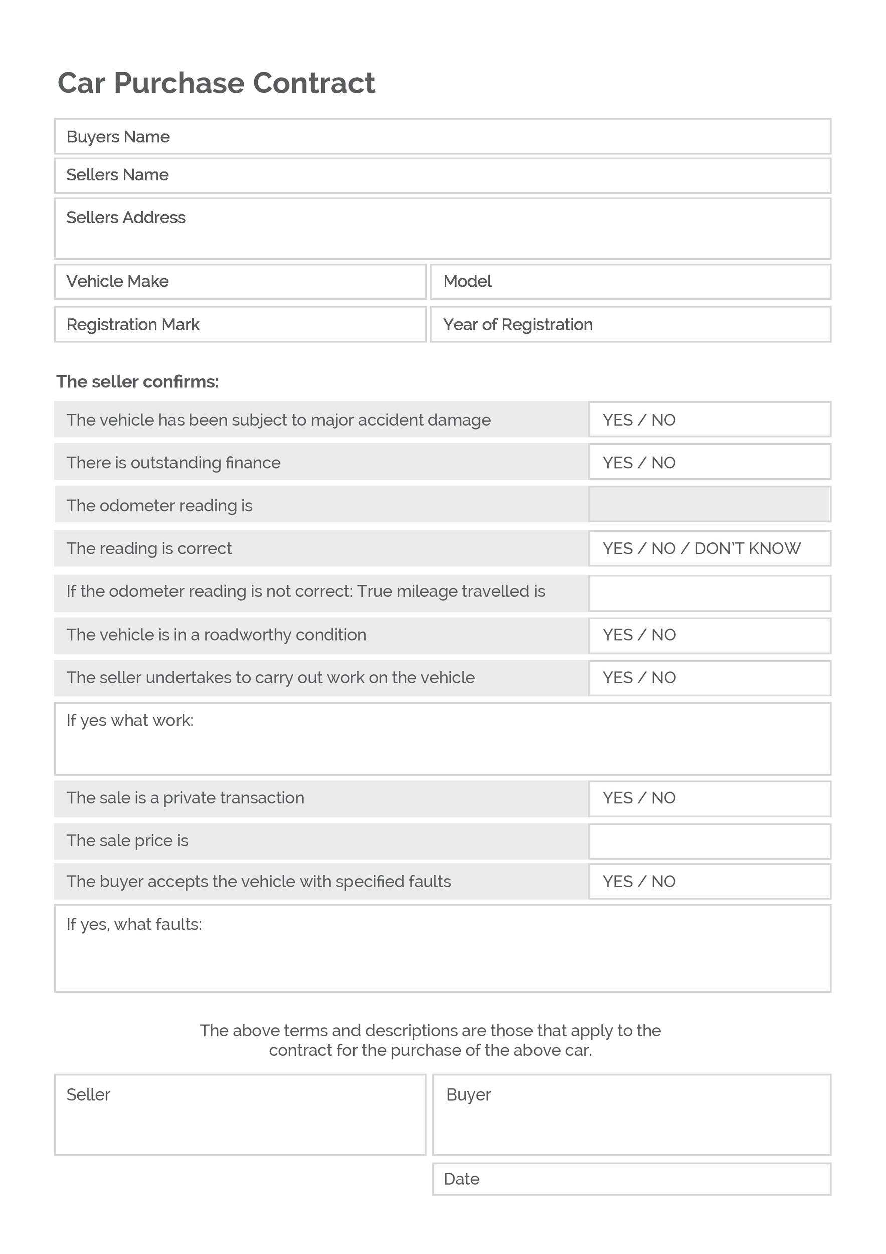 42 Printable Vehicle Purchase Agreement Templates 