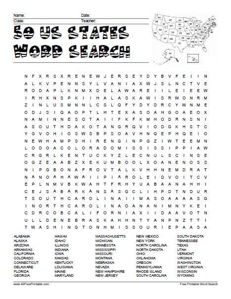 50 US States Word Search Free Printable 