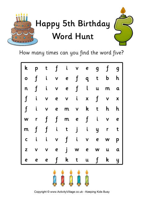 5th Birthday Word Search