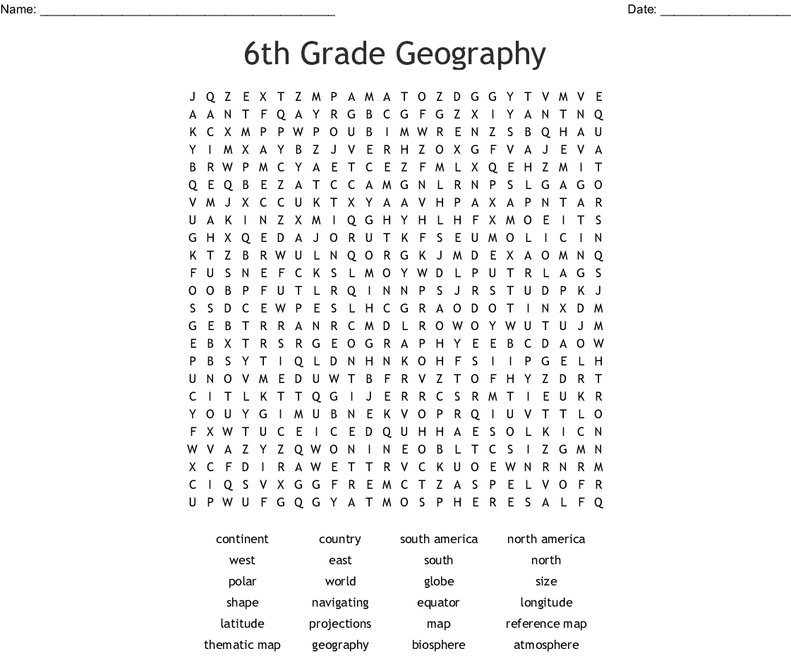 6th Grade Geography Word Search WordMint