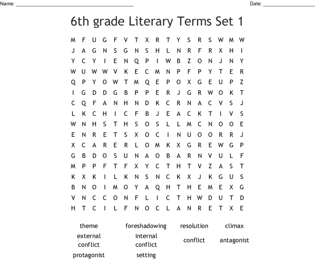 6th Grade Literary Terms Set 1 Word Search WordMint