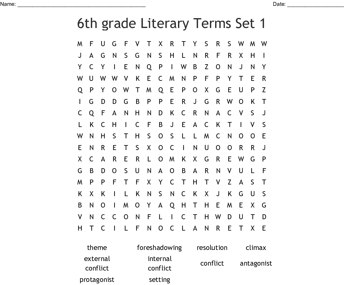 6th grade word search printable