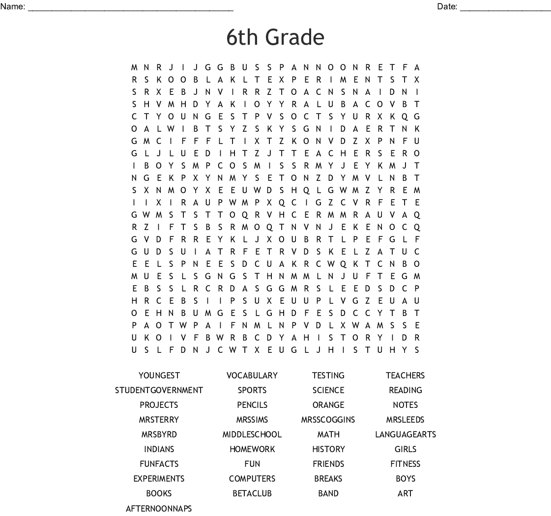 free printable word searches for 6th graders