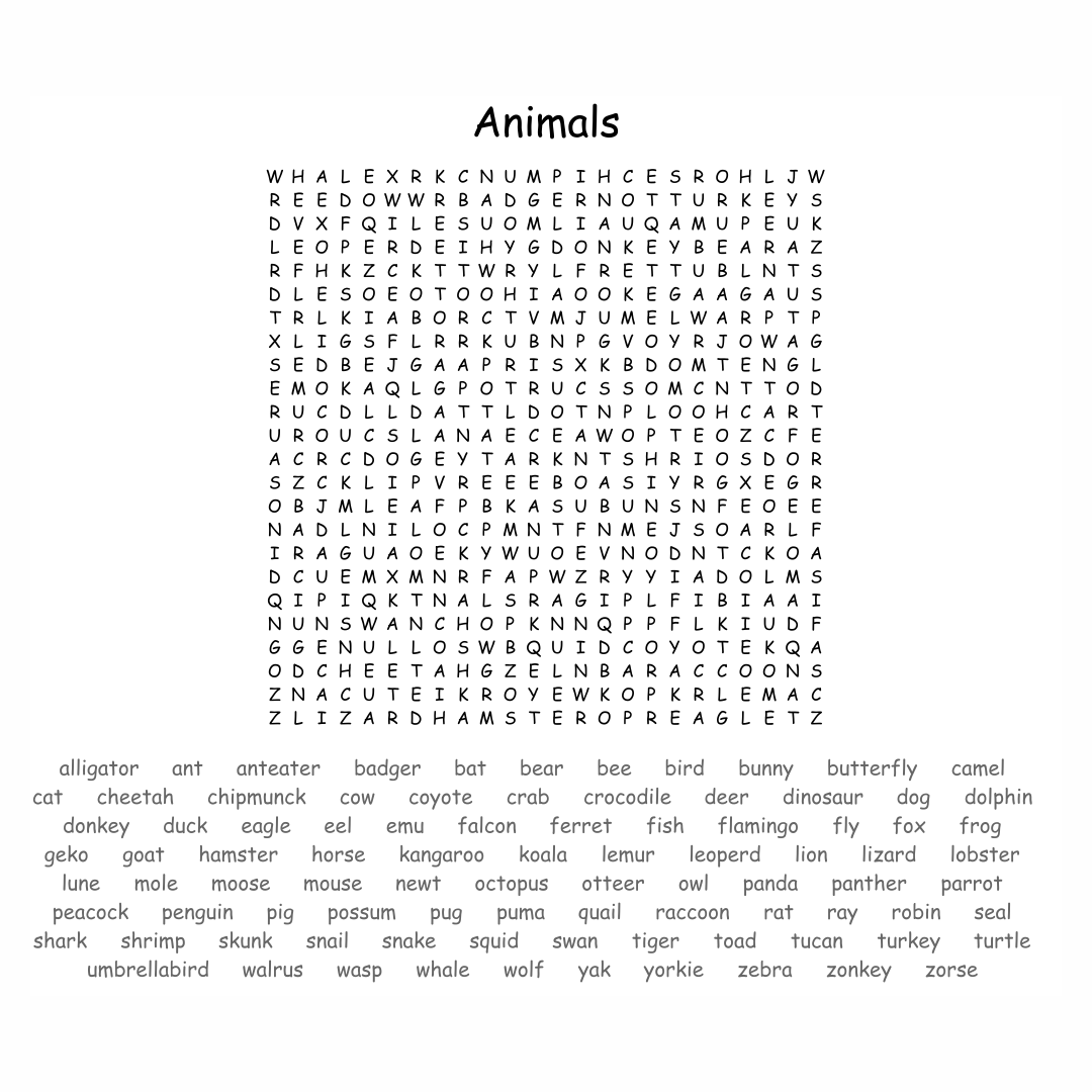 Printable Word Searches 100 Words