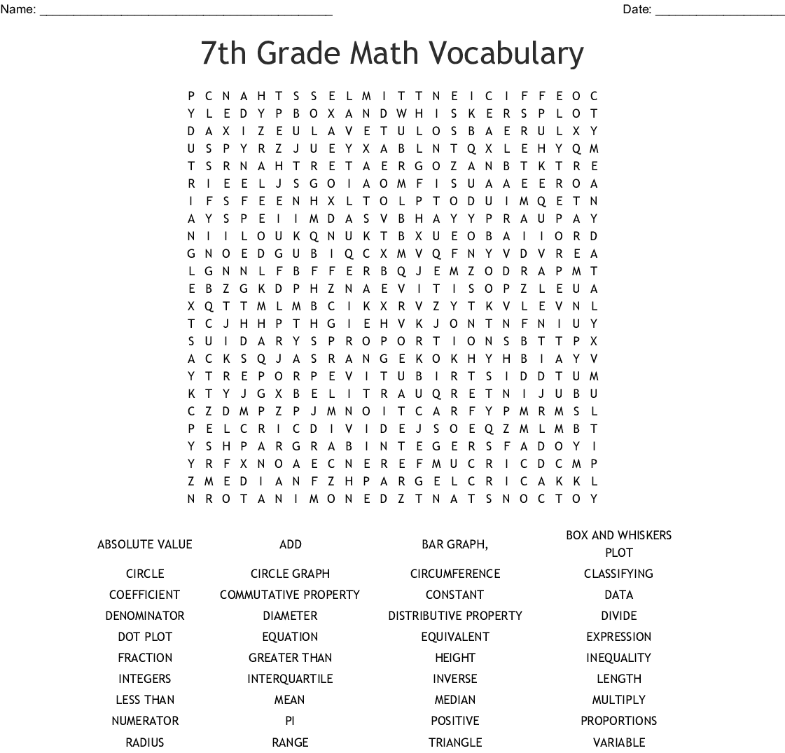 7TH GRADE MATH VOCABULARY WORDS Word Search WordMint