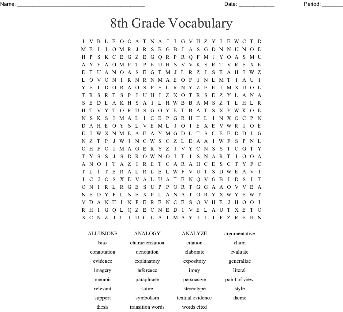 8th Grade Vocabulary Word Search WordMint