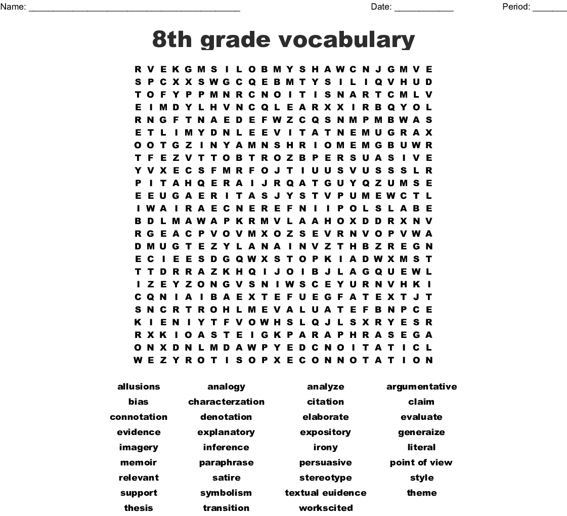 8th Grade Vocabulary Word Search WordMint