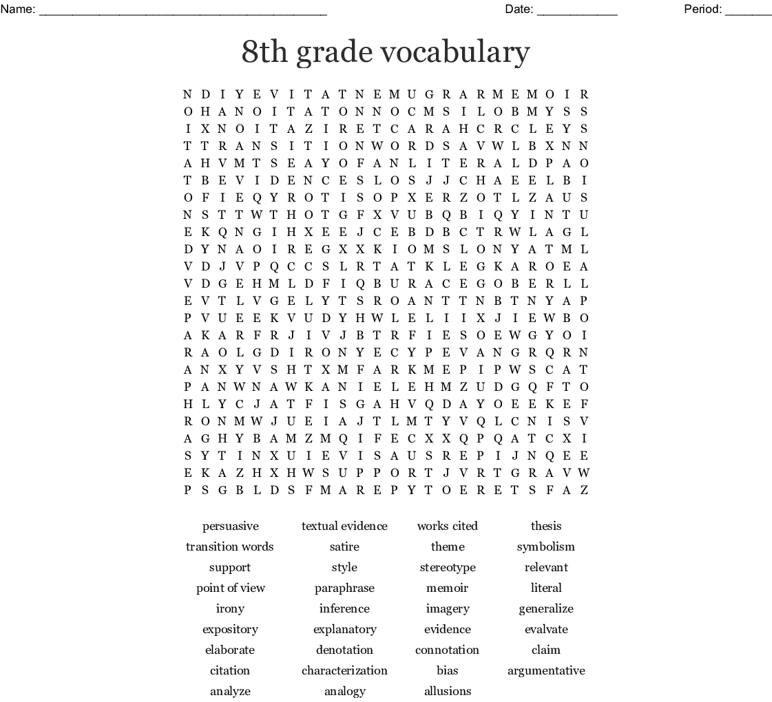 8th Grade Vocabulary Word Search WordMint