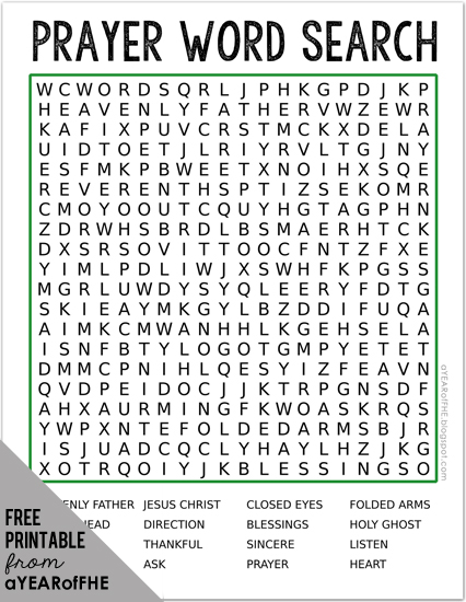 free printable word search on prayer