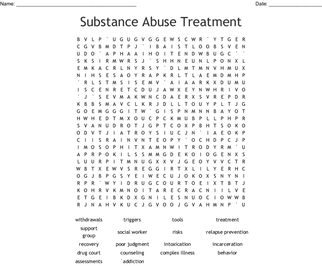 Addiction Recovery Word Search WordMint