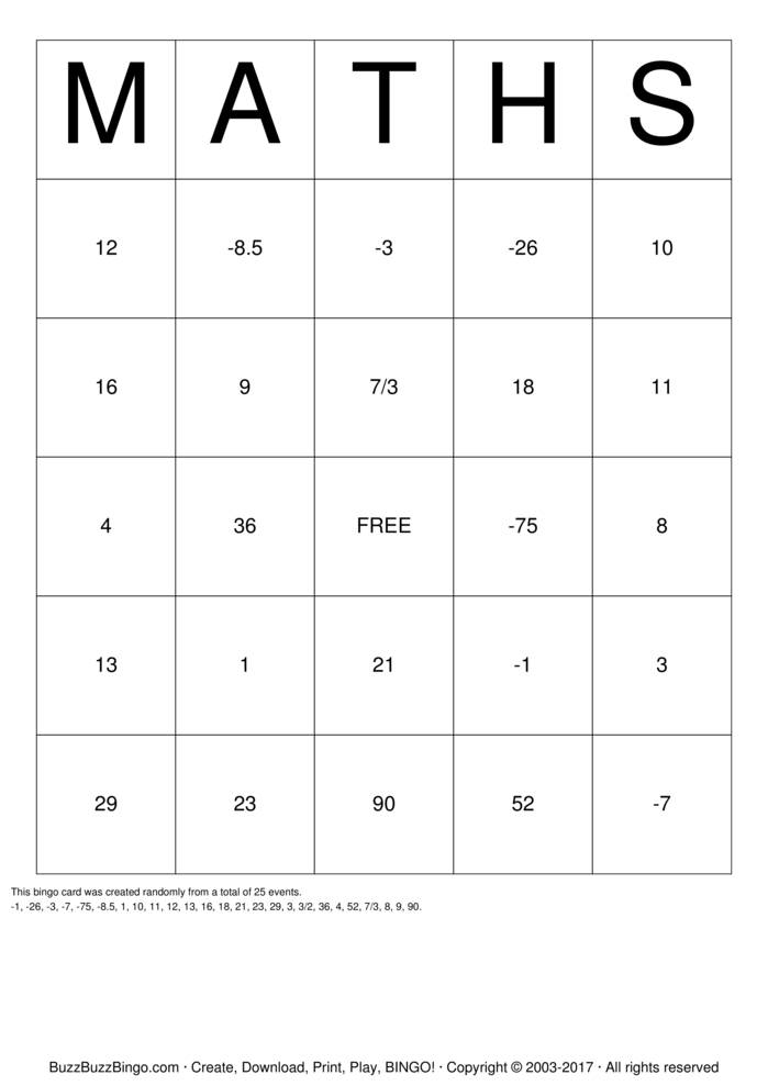 Algebra Bingo Cards To Download Print And Customize 