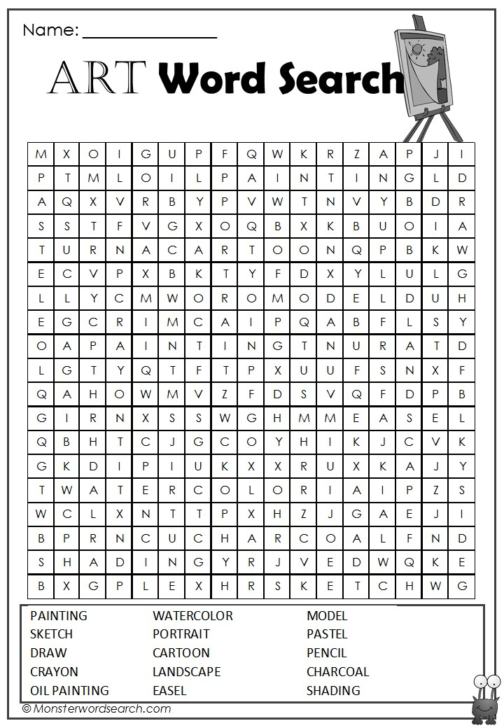 Art Word Search Monster Word Search