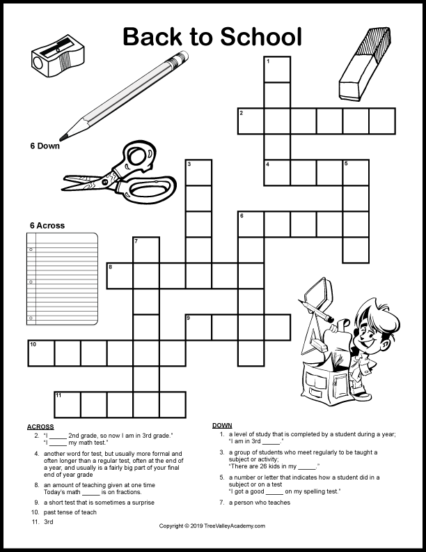 Back To School Crossword Puzzles Printable Crossword 