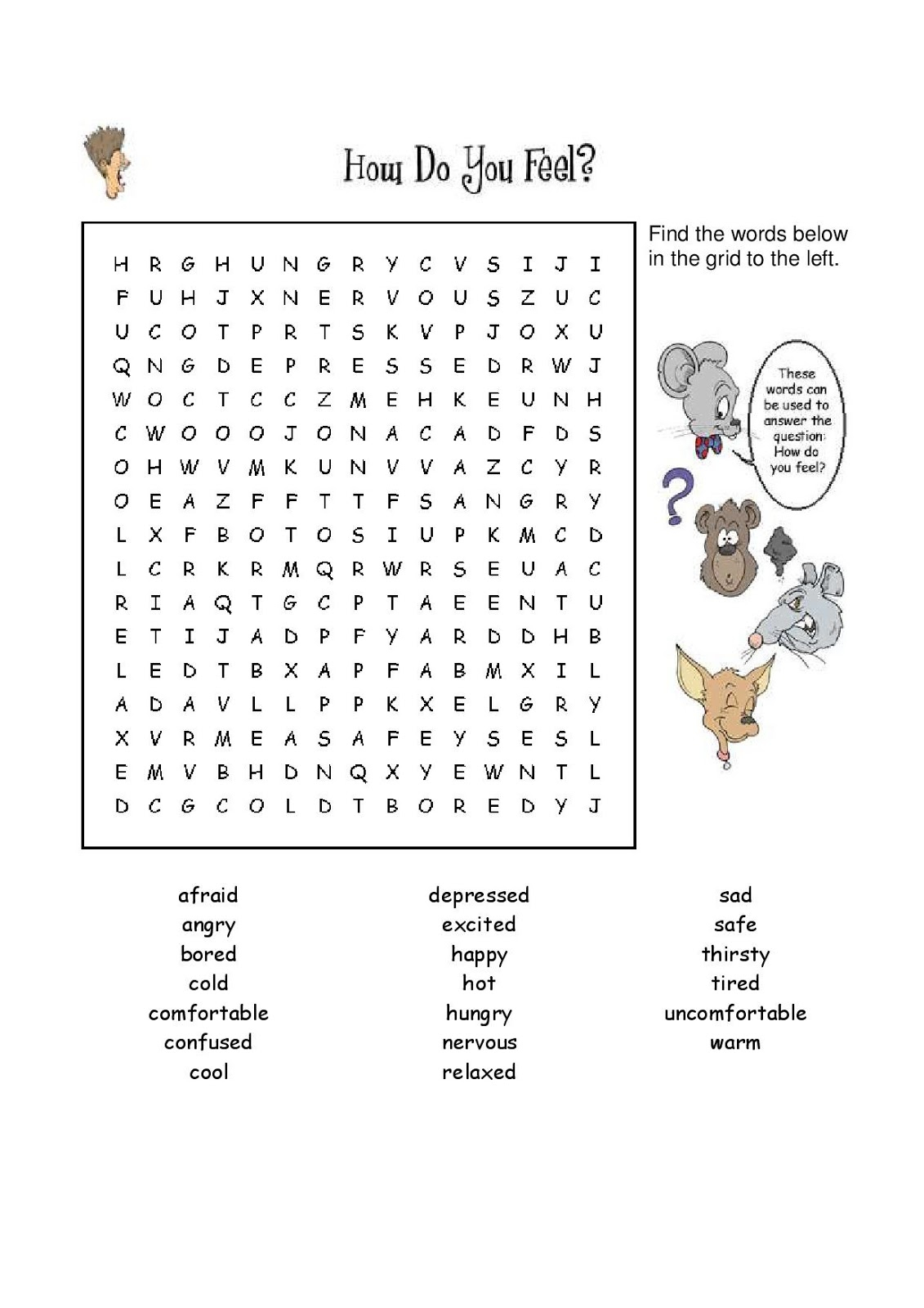 printable word search emotions