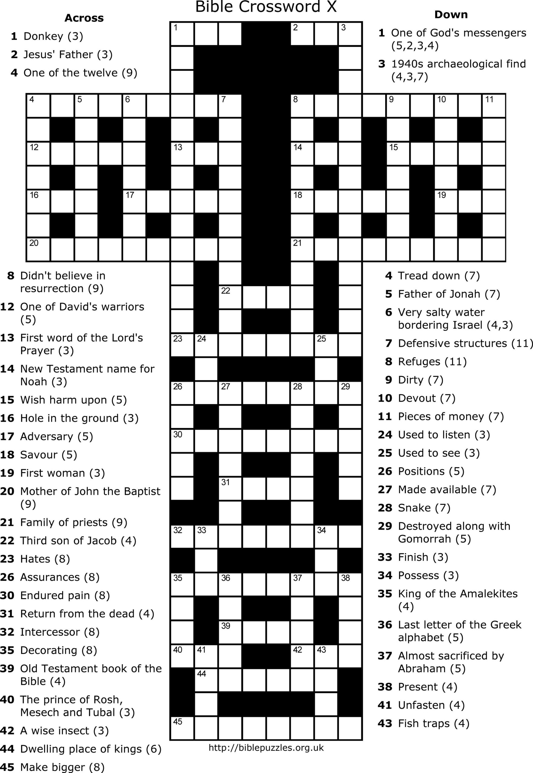 Bible Crossword Puzzles Printable With Answers Printable