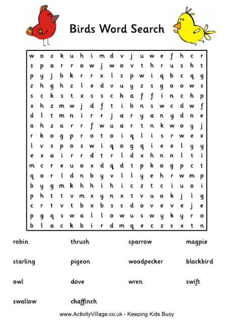 Birds Of The UK Word Search 2
